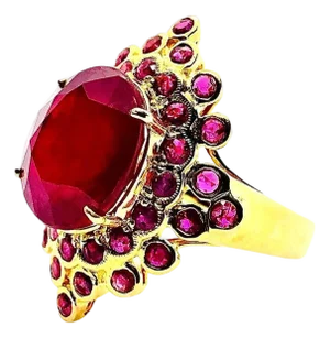 Bochic “Orient” Vintage Ruby & Ruby Cluster Cocktail Ring 18K Gold & Silver