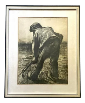 1950s "Digger in Potato Field" Reproduction Print after Vincent Van Gogh, Framed