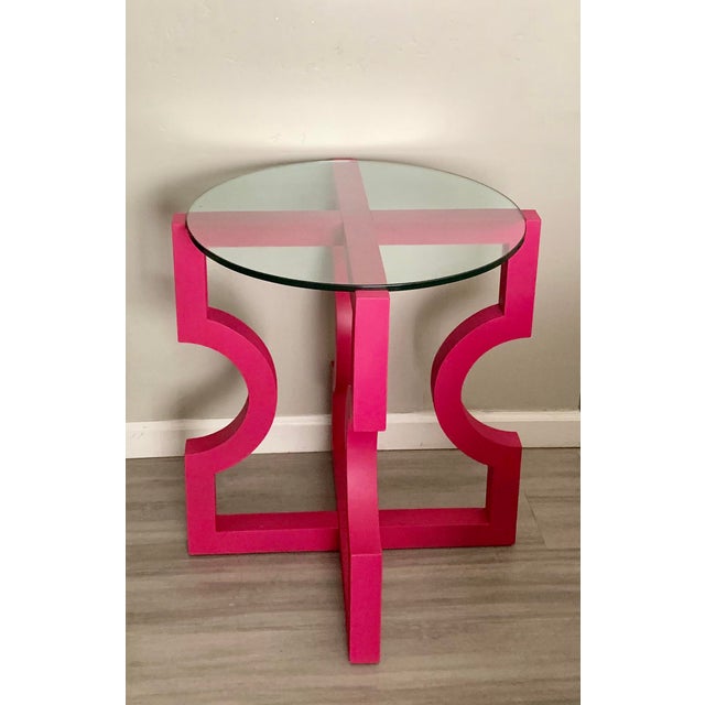 Modern Abstract Hot Pink Side Table With Clear Round Glass Top Chairish