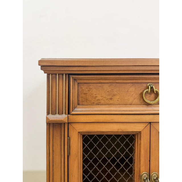 MCM Transitional Nightstand With Iron Grate Doors Single Drawer Vintage Ornate For Sale In Tampa - Image 6 of 10