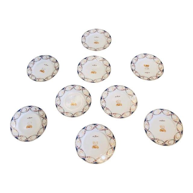 French-Made Chinese Export Style Porcelain Dessert Plates - Set of Nine For Sale