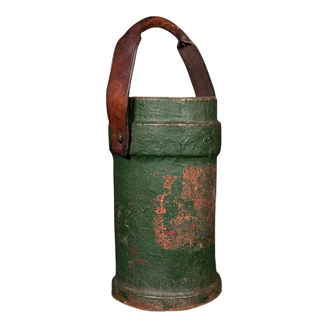 1900s Victorian Antique Household Carry, English, Canvas, Leather, Storage Bucket For Sale