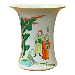 Chinese Distressed Off White Porcelain People Scenery Vase