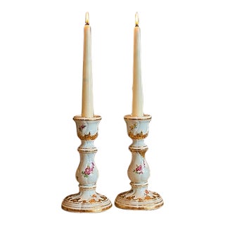 Antique Meissen Porcelain Candlesticks Pair German Floral Rococo Candle Holders For Sale