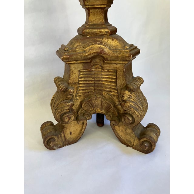 Late 19th Century Italian Carved Wooden Gilt Gold Torchiere Floor Candle Stick For Sale - Image 11 of 12