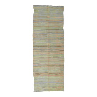 Striped Vintage Faded Turkish Kilim Rug - 5`2″ X 14`10″ For Sale