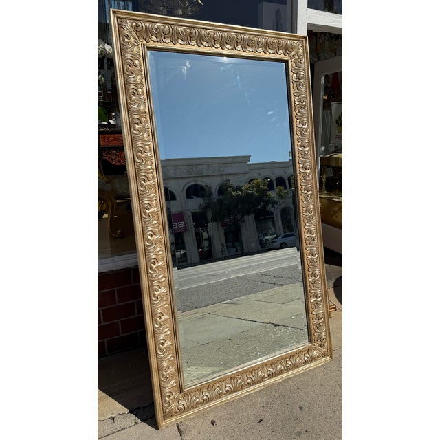 Huge Michael Taylor Neoclassical Style Giltwood Acanthus Leaf Full Length Mirror For Sale In Los Angeles - Image 6 of 6