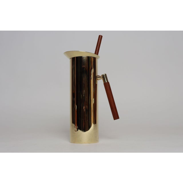 1960s Italian Modern Brass-Plated Steel and Teak Cocktail Pitcher and Stirrer/Spoon For Sale - Image 5 of 18