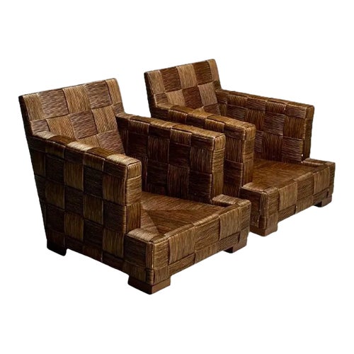 John Hutton, Donghia, Oversized Lounge Chairs, Woven Cane