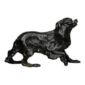 Antique Miniature Austrian Bronze Long Haired Dachshund Sculpture Circa 1900