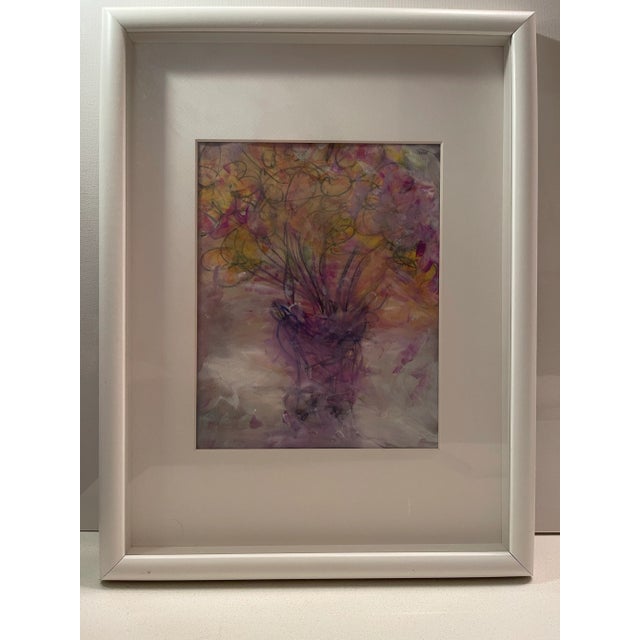 Abstract Original Mixed Media Artwork “Lilac Bouquet” (Watered Acrylic Painting and Ink on Art Paper); Signed, Framed For Sale - Image 3 of 11
