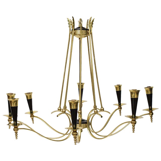Italian Neoclassical Brass 8 Arm Chandelier For Sale