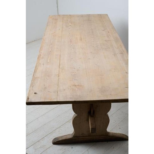 Large Swedish Rustic Country Trestle Dining Table For Sale - Image 5 of 17