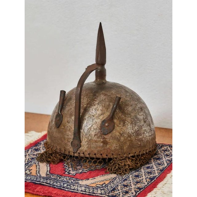 Metal 19th Century Battle Helmet with Engraving and Ring Suspension For Sale - Image 7 of 8