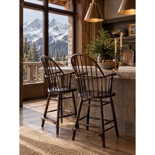 Farmhouse Antique Windsor Billiard Chairs Pair For Sale - Image 3 of 18