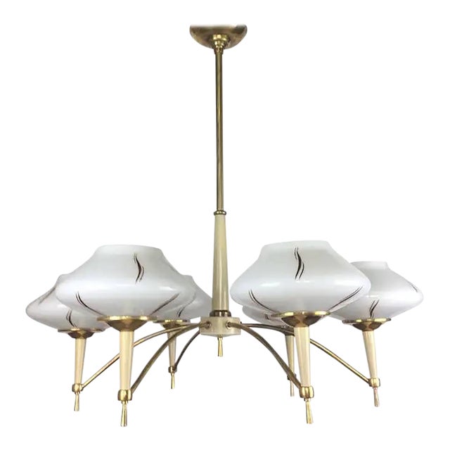 Maison Arlus Style Mid-Century Glass Globe 6-Arm Chandelier, Circa 1950 For Sale