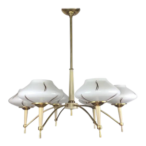 Maison Arlus Style Mid-Century Glass Globe 6-Arm Chandelier, Circa 1950