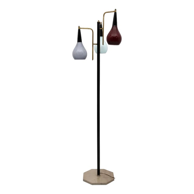Mid-Century Italian Modern Brass and Colored Glass Floor Lamp from Stilnovo, 1950s For Sale