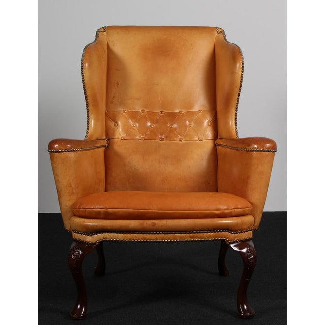 Danish Leather Lounge Chair with Baroque Style Legs, 1930s For Sale - Image 6 of 8