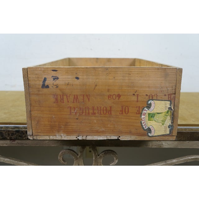 Vintage Santa Rey Rose Still Wine Caves Imperio Portugal Oak Bottle Crate Box For Sale - Image 4 of 10