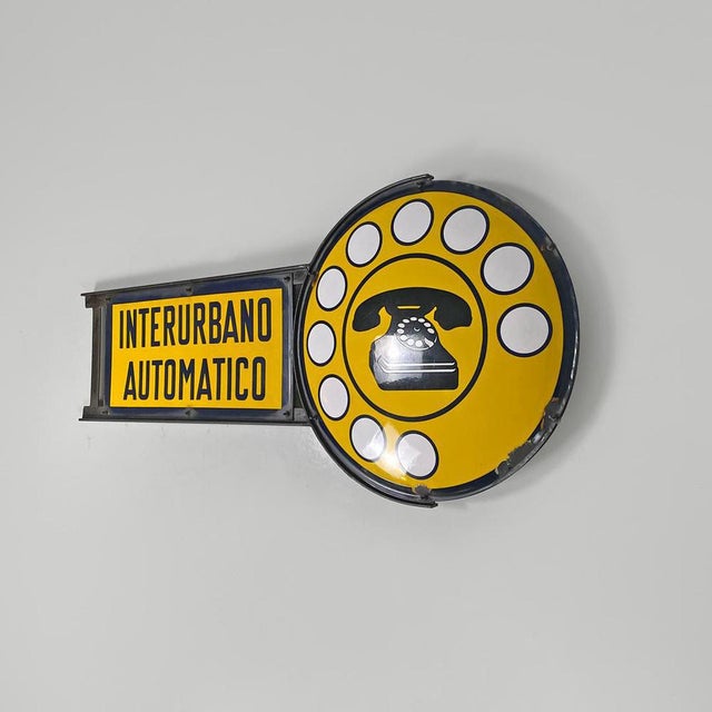 Mid-Century Modern Italian Yellow White and Black Metal Telephone Sign, 1960s For Sale - Image 4 of 18