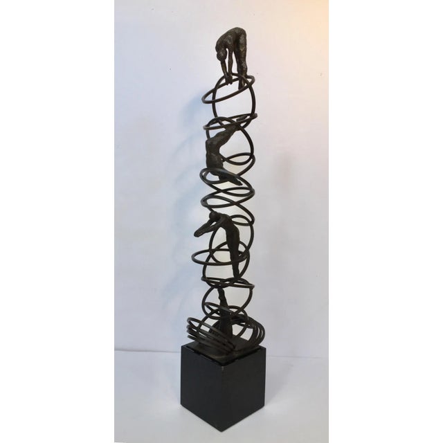 Brutalist Modern Iron Divers on Marble Stand Sculpture For Sale - Image 12 of 12