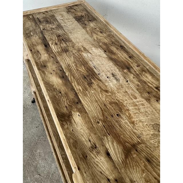 Wood Vintage Rustic Plank Wood Three Tier Console on Casters For Sale - Image 7 of 12