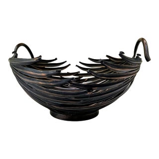 Palecek Sculptural Metal Palm Leaf Centerpiece Bowl – Made in Philippines Vintage For Sale