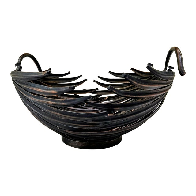 Palecek Sculptural Metal Palm Leaf Centerpiece Bowl – Made in Philippines Vintage For Sale