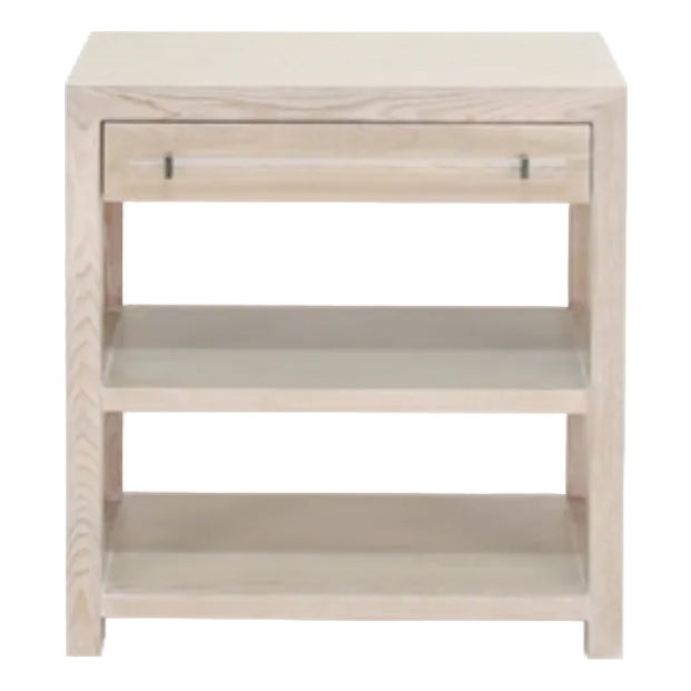 Matthew Izzo Home Garbo Cerused Oak Two Drawer Side Table With Acrylic and Brass Bar Handles And For Sale