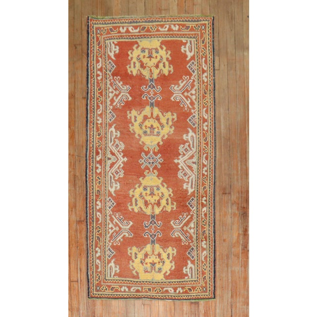 Antique Zabihi Collection Oushak Small Runner - 3'1" x 6'4" For Sale - Image 4 of 9