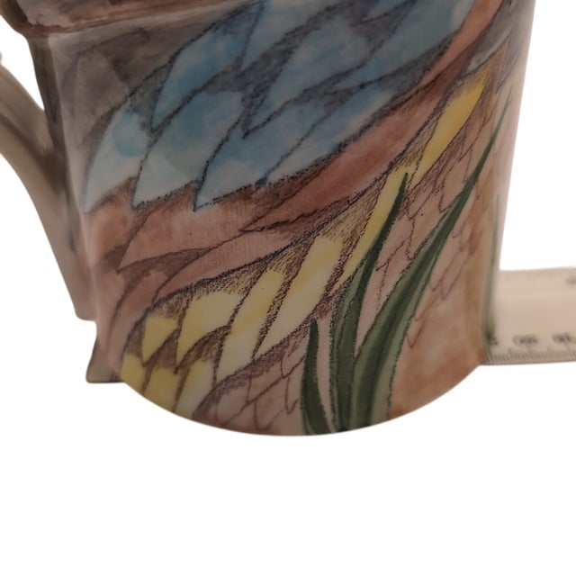 Hand-Painted Ceramic Parrot Bird Pitcher Vase Figural Colorful 7" Tall Signed E. Bolz For Sale - Image 9 of 9