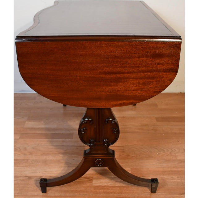 1930s English Regency Style Mahogany Lyre Base Drop-Leaf Sofa Table For Sale - Image 16 of 18