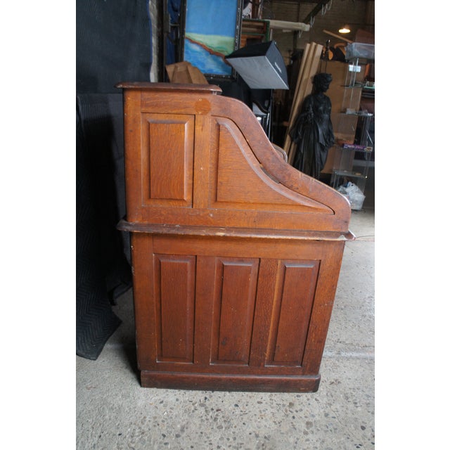 Antique Victorian American Oak S Curve Tambour Roll Top Executive Office Desk For Sale - Image 14 of 15