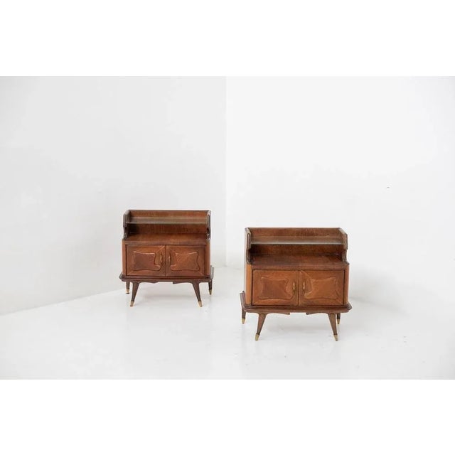 Mid-Century Italian Nightstands in Wood and Glass, 1950s, Set of 2 For Sale - Image 11 of 12
