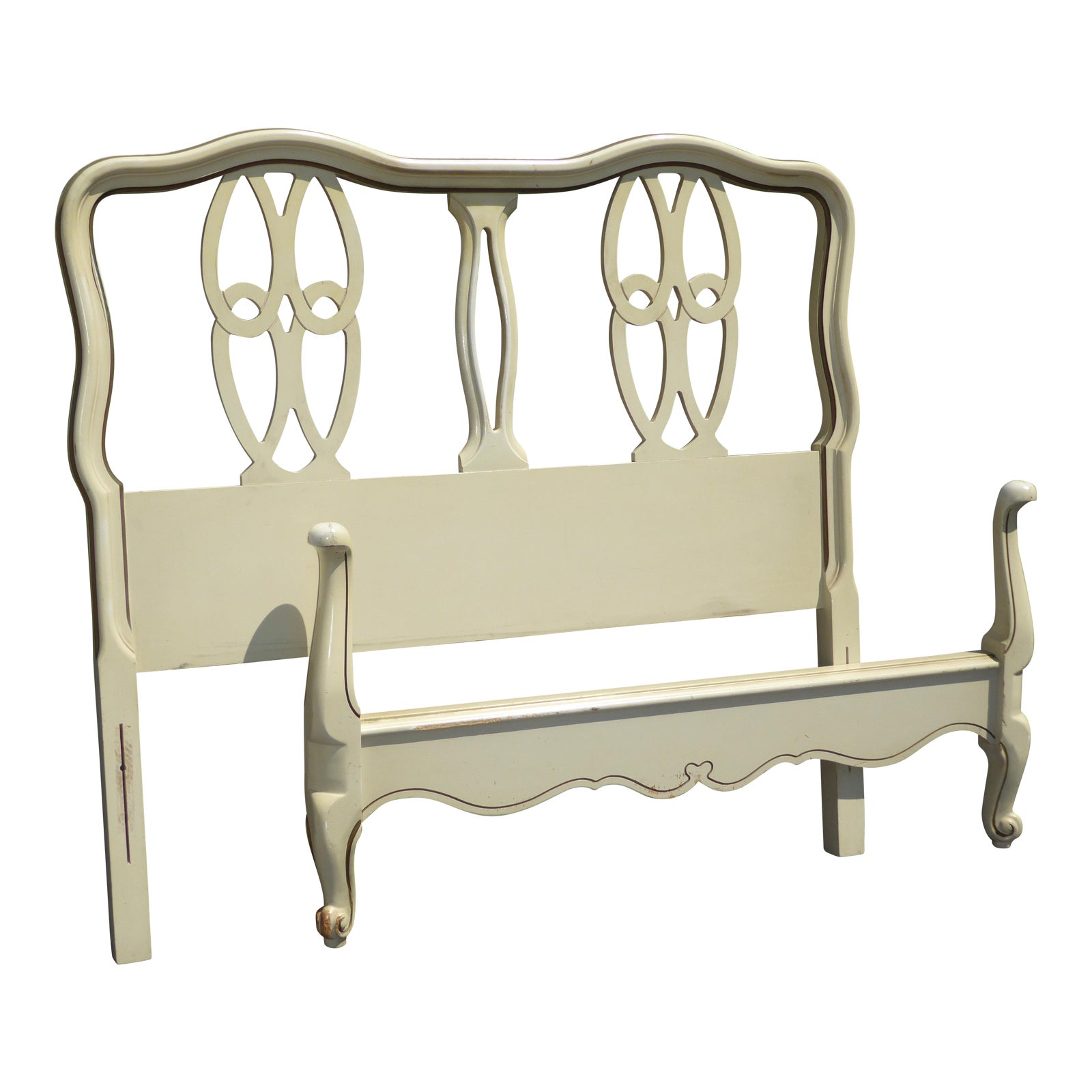Vintage French Provincial Country Off White Twin Headboard & Footboard