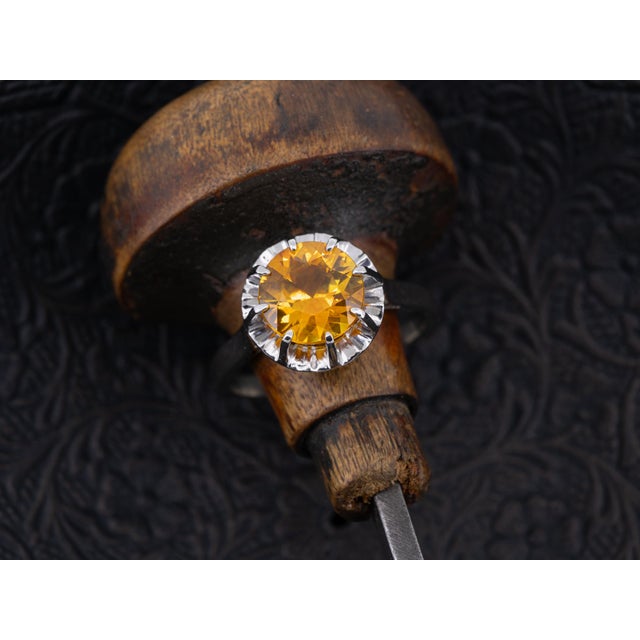 Orange Vintage Gia Certified 2.88ct Orange Sapphire Art Deco Solitaire 18k White Gold Engagement Ring Size 7.75 For Sale - Image 8 of 9