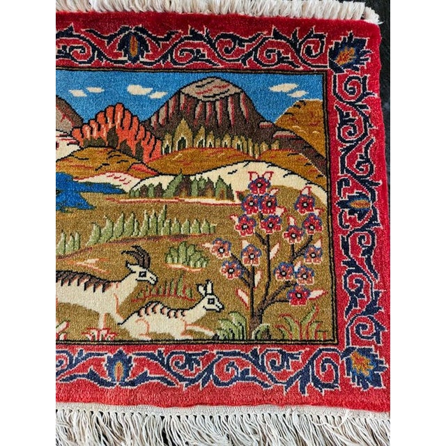Hand-Knotted Figurative Mountain Landscape with Gazelles Rug, 1980s For Sale - Image 9 of 10