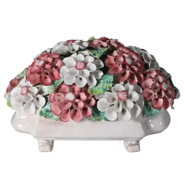 Pink Mid Century Capodimonte Style Ceramic Floral Centerpiece, Made in Italy For Sale - Image 8 of 11