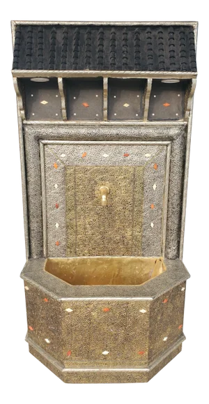Large Wooden and Metal Inlaid Moroccan Fountain