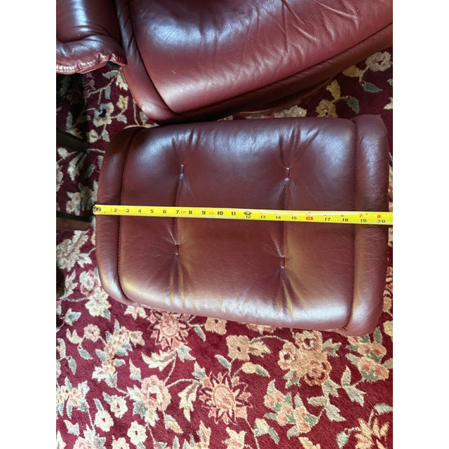 Vintage Stressless Ekornes MCM Burgundy (Red-Brown) Leather Lounge Chair & Ottoman For Sale - Image 12 of 12