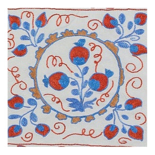 Uzbek Suzani Hand Embroidered Cushion Cover, Silk Decorative Lace Pillow 17"x17" For Sale