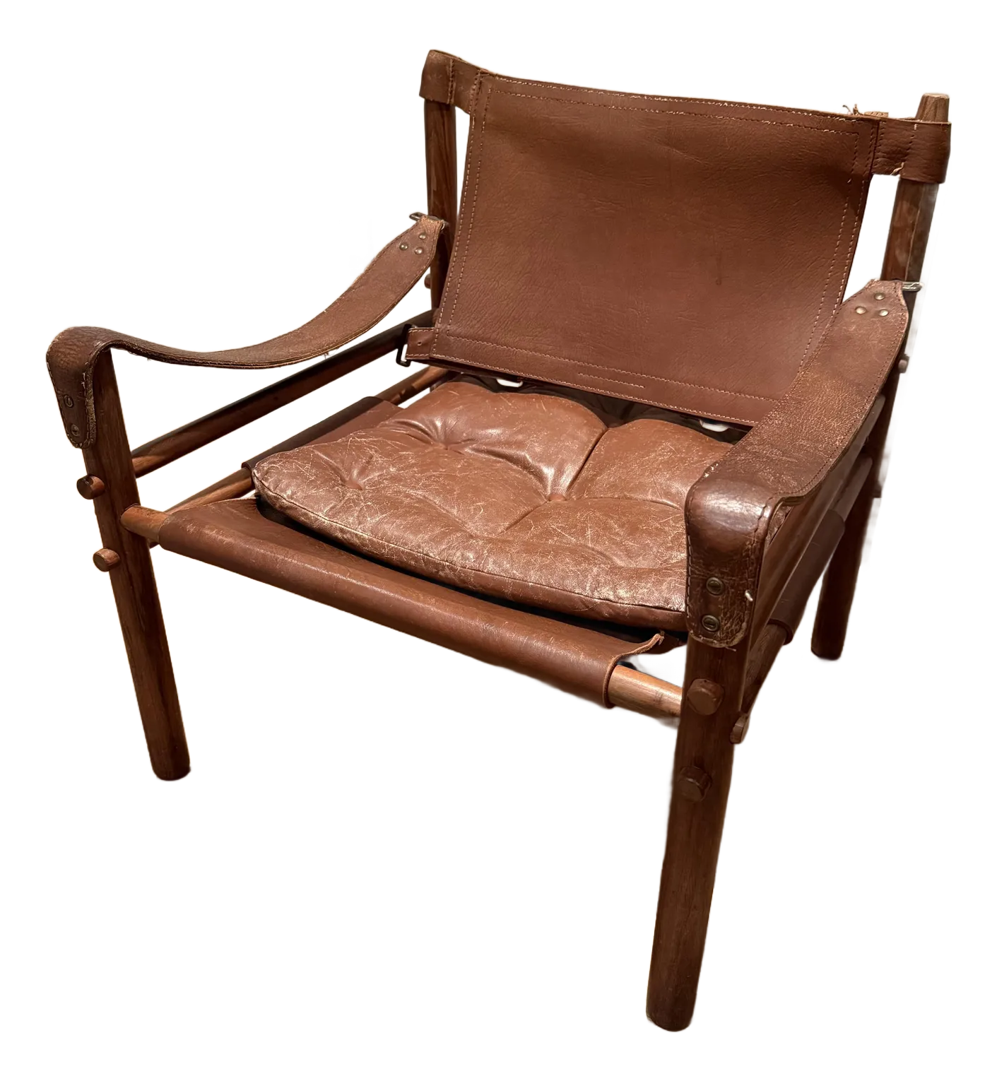 1960s Arne Norell Brown Leather Safari Chair | Chairish