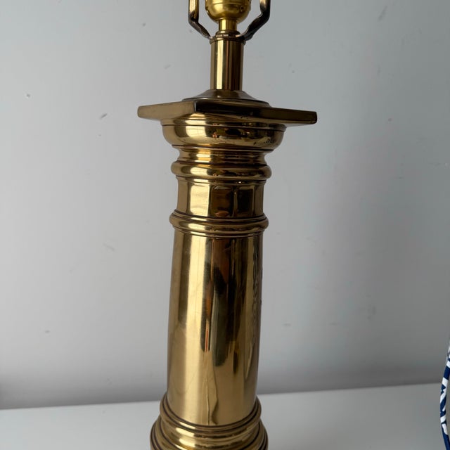 Late 20th Century Nautical Brass Column Table Lamp For Sale - Image 4 of 10