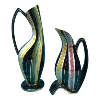 Mid Century Belgium Pottery Porcelain Atomic Vases - Set of 2 For Sale