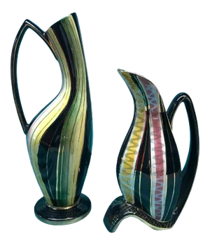 Mid Century Belgium Pottery Porcelain Atomic Vases - Set of 2