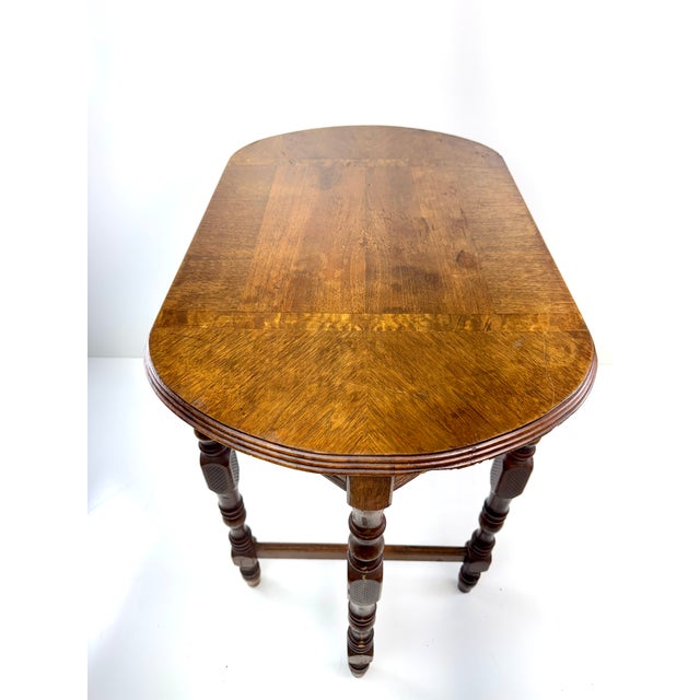 Early 20th Century Vintage English Oak Oval Occasional Side Table | Jacobean Revival Turned Leg Side Table For Sale - Image 5 of 10