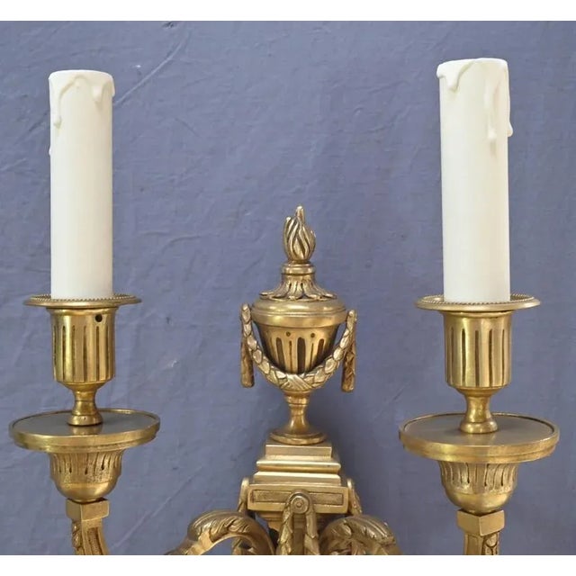 Louis XVI Style Bronze Wall Lights, Late 19th Century, Set of 2 For Sale - Image 3 of 11