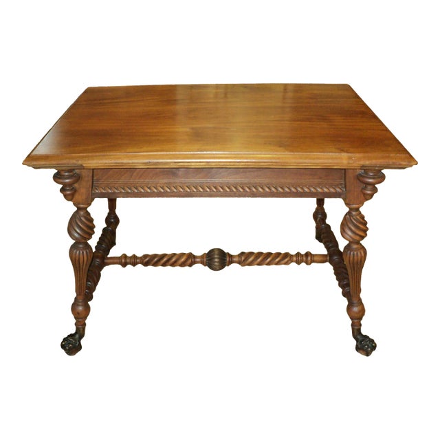 Late 19th Century Mahogany Library Table Desk with Spiral Twist Legs For Sale