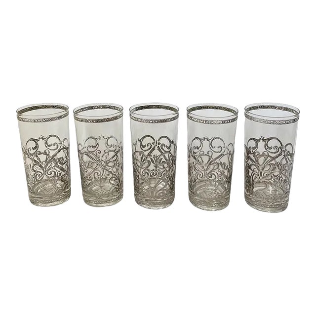 Vintage Silver Filigree Highball Glasses, Set of Five For Sale